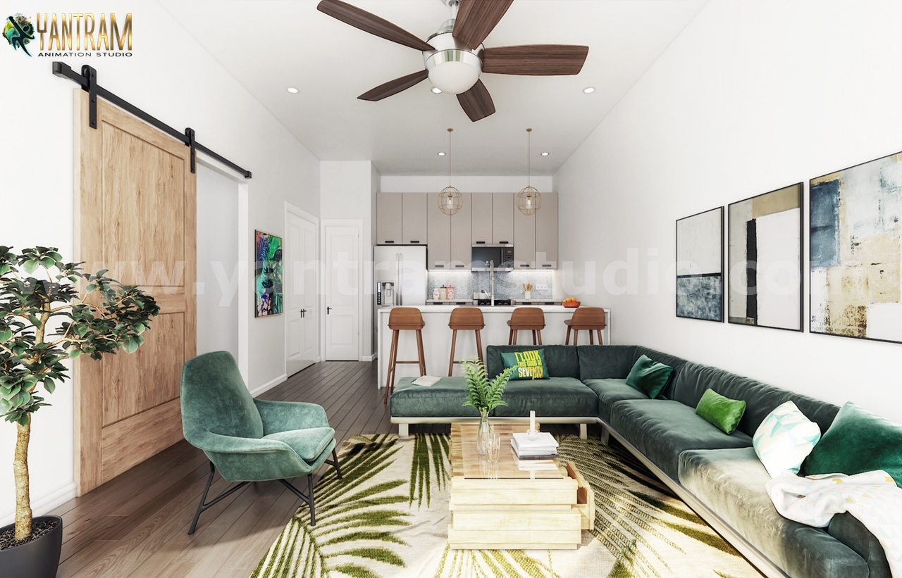 3d Interior Design of Gorgeous Living Room by Yantram Architectural Rendering Studio-San Antonio, Texas