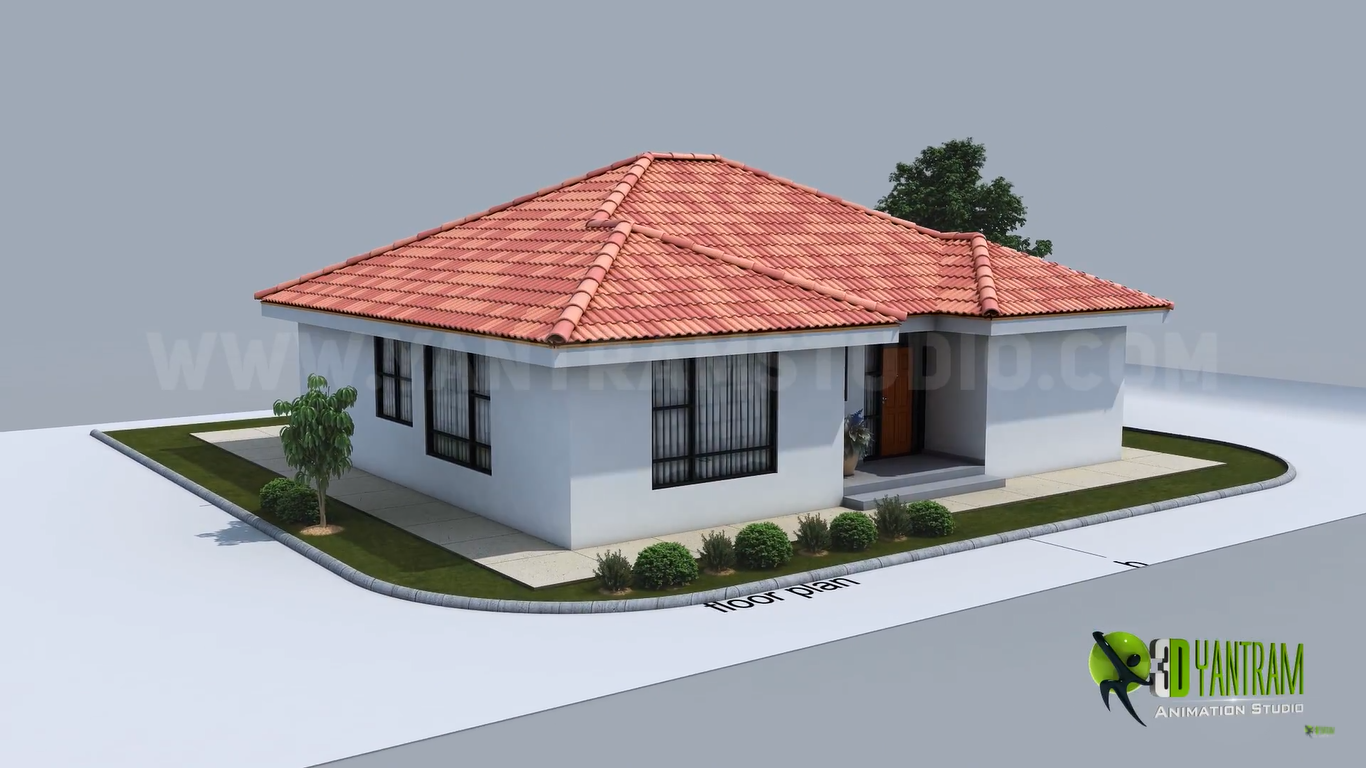 3D walkthrough animation of a residential house project in Los Angeles, California