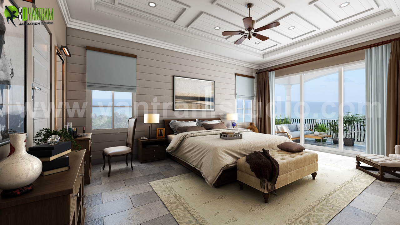3d interior design of Gorgeous Master bedroom by Yantram 3d Interior Rendering Company-Paris, France