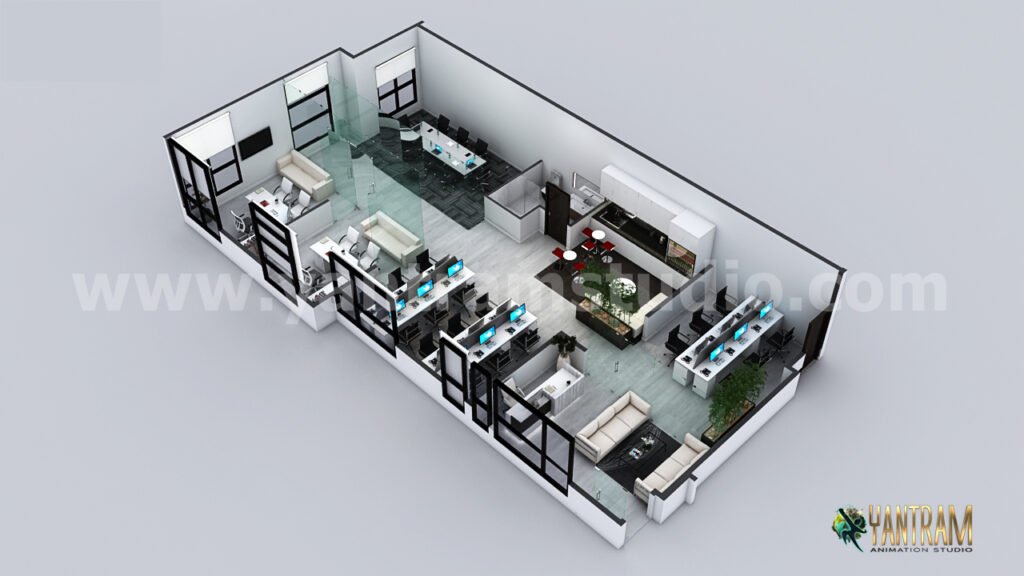 architectural, rendering, studio, animation, visualization, services, design, Idea, floor plan, commercial, office, ground floor, cabin, waiting area, company, modeling, retail, 4000 sq ft