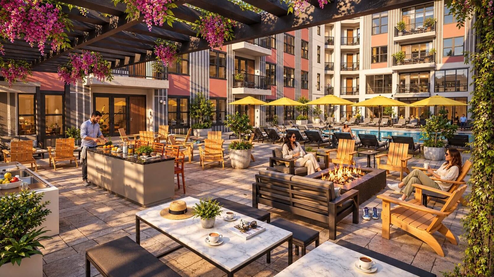 Sky lounge with seating and poolside ambiance