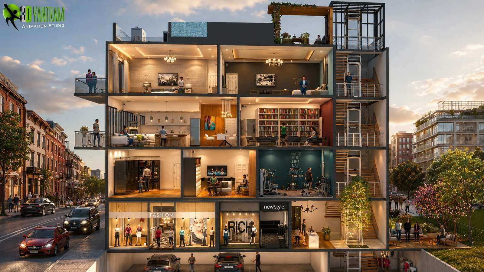 architectural, rendering, studio, animation, visualization, services, design, Idea, floor plan, commercial, office, ground floor, company, modeling, retail, shop, shopping center, shopping mall, 6000 sq
