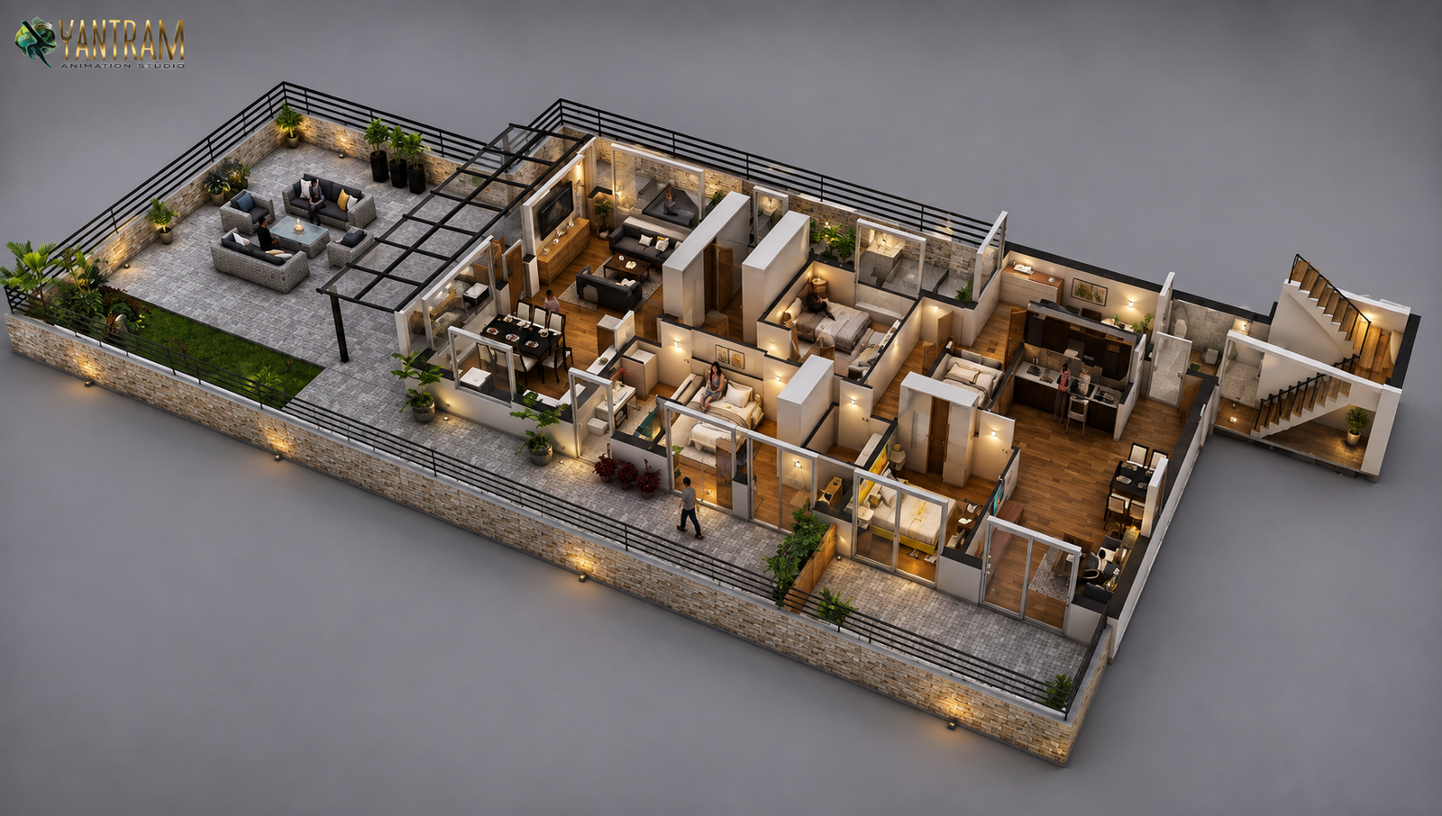 3D floor plan rendering of residential houses in New York by Yantram Studio.