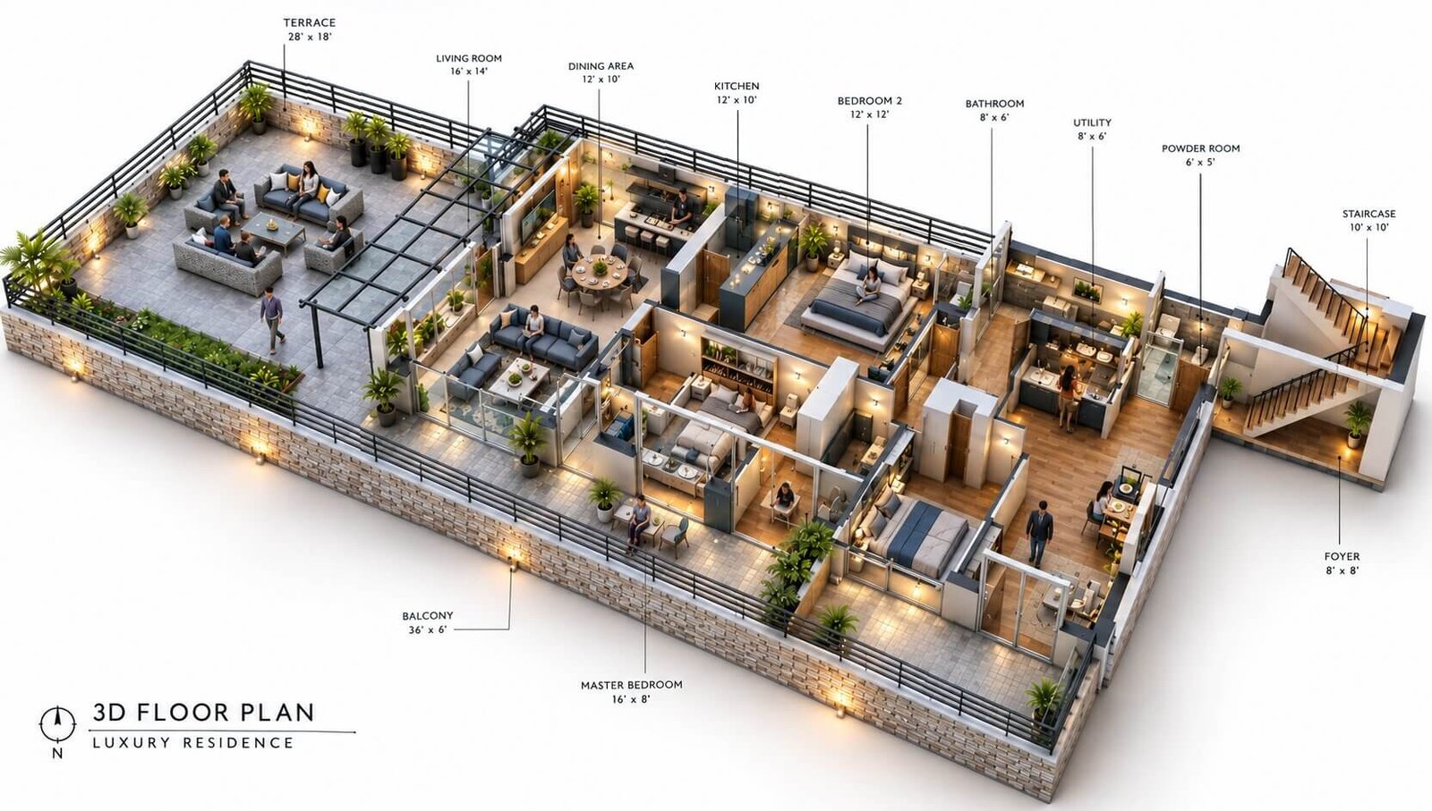 3D floor plan rendering of another residential house in New York