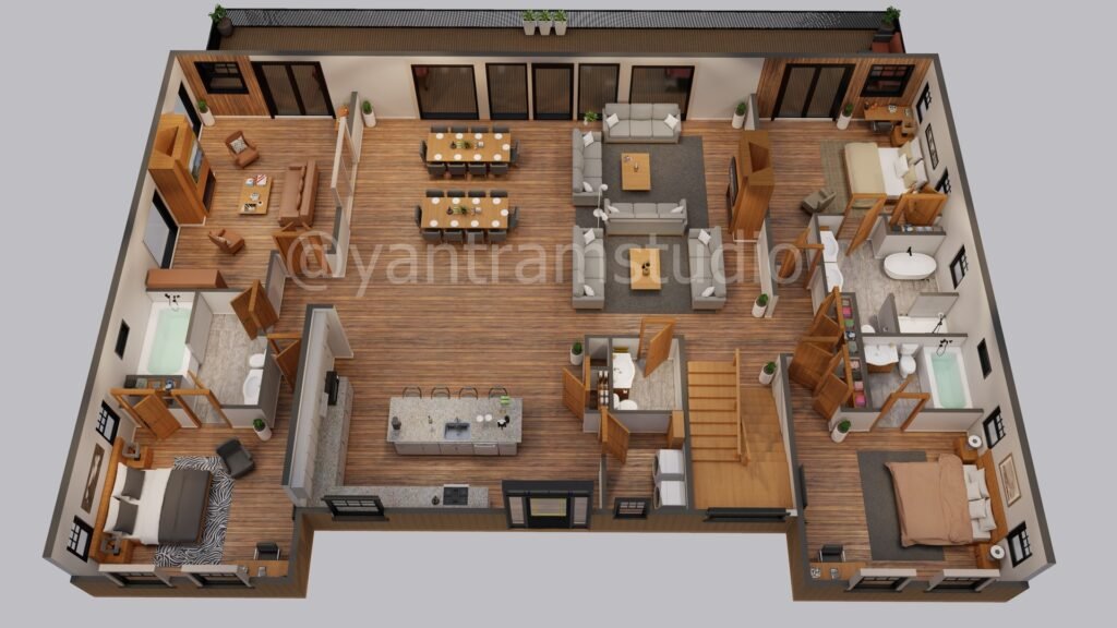 3D floor plan of a multi-family house. — Architectural Lighting Visualization