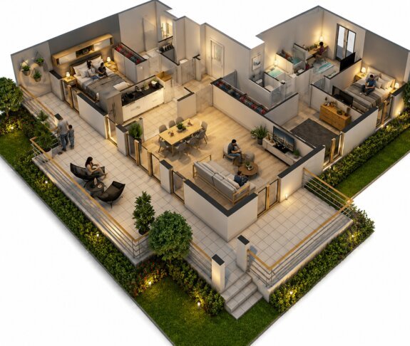 3D Floor Plan Rendering proffered for a house apartment 
