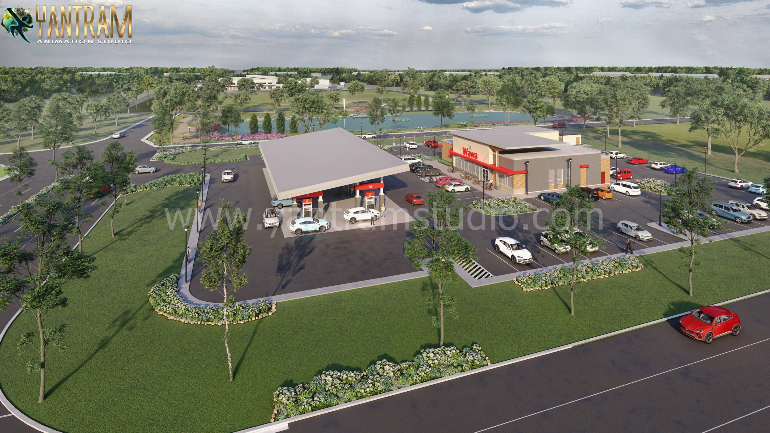 3D Exterior Rendering Services for an Innovative Gas-station in Orlando, Florida