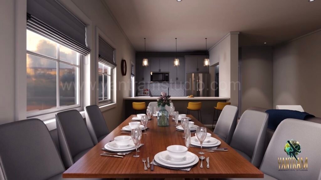 3D Interior Rendering studio, agency, rendering, Luxury, house, architectural, Modern, design, 3D, Dining, Kitchen, visualization, residential, companies, studio, services, designers