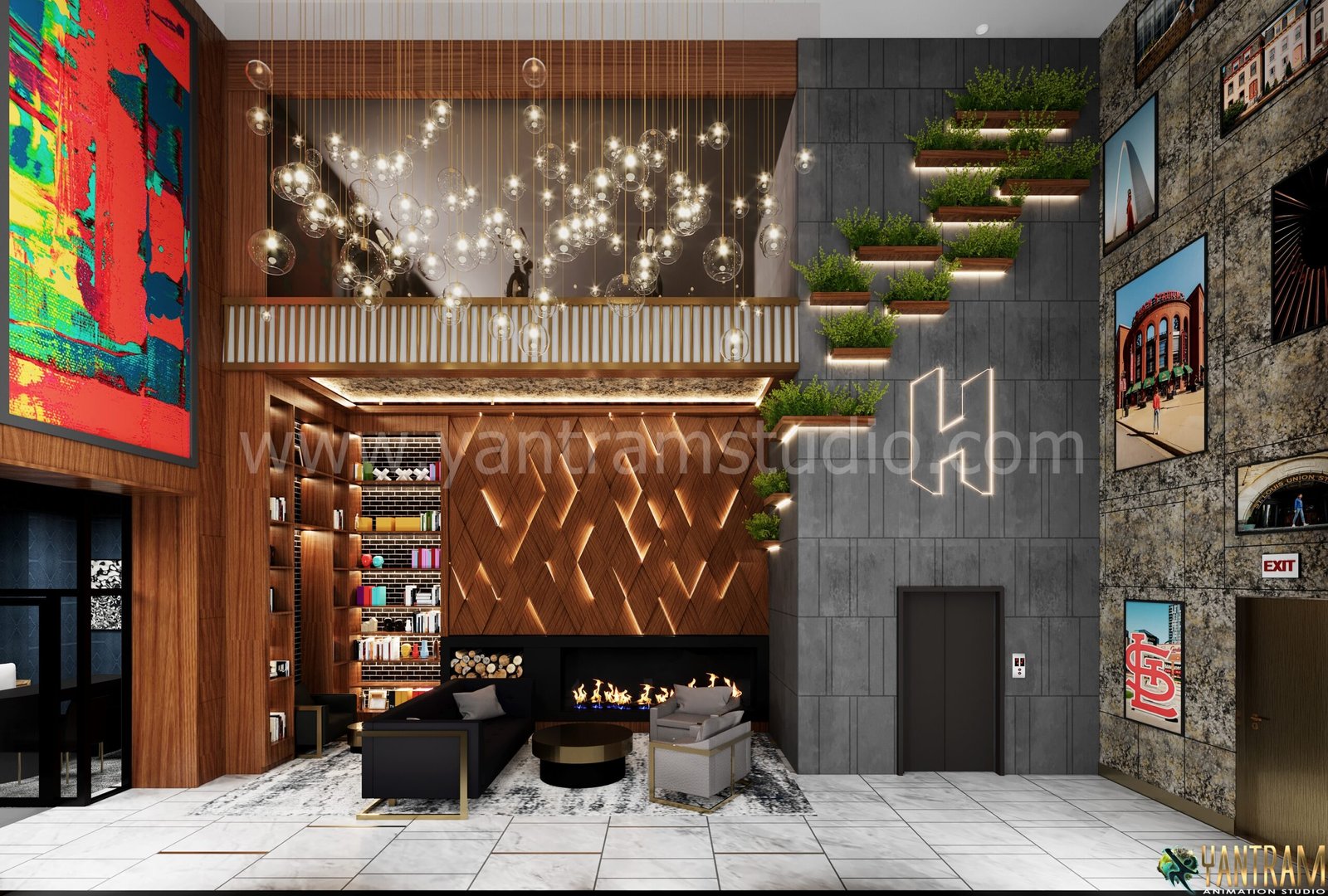3D Interior Rendering of a Stunning Lobby in Los Angeles