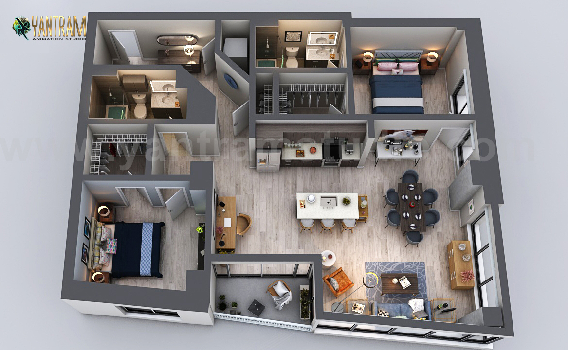 3D Floor Plan Rendering of an Astonishing apartment in Houston, Texas