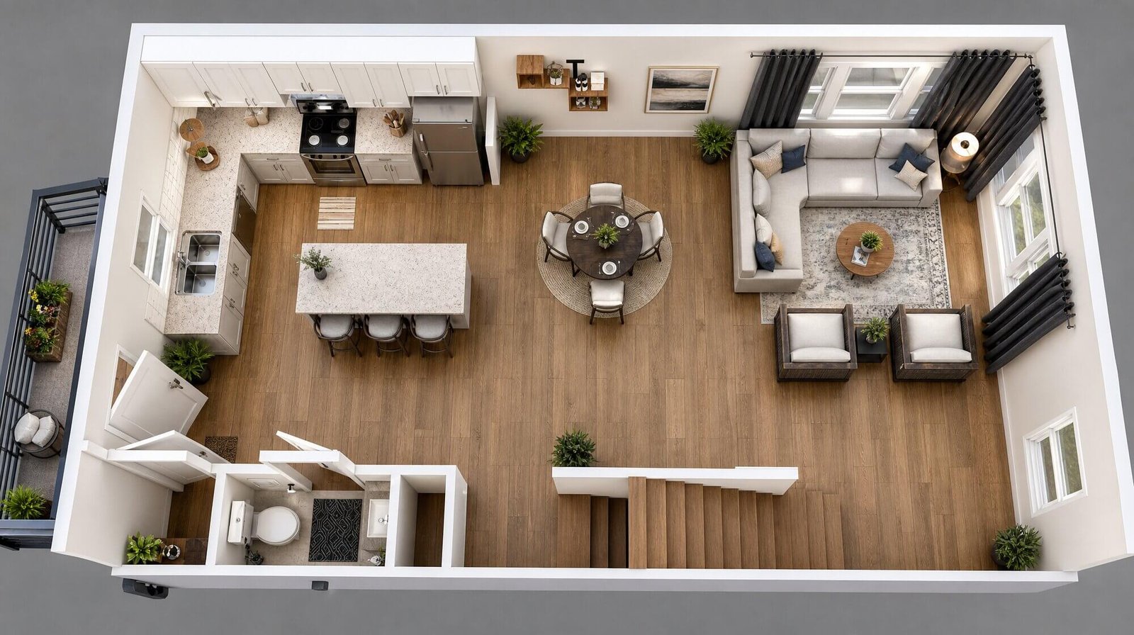3D floor plan rendering of a second-floor unit — Floor Plan For Developers Califonia