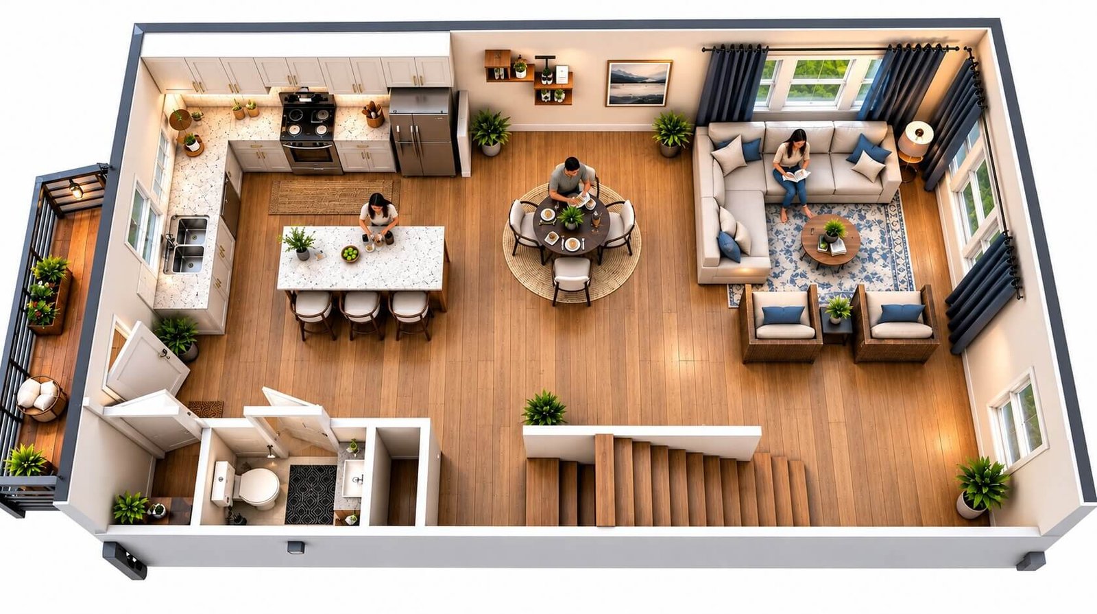 Transformed floor plan of a second-floor unit — Usa 3D Rendering Studio