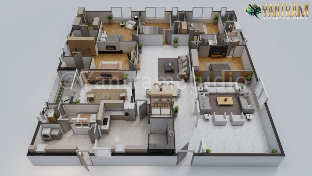 architectural, rendering, studio, animation, visualization, services, design, Idea, residential, house, bungalow, home, floor plan, Livingroom, Dining, ground floor, 4 bedroom, 2500sq ft, creator