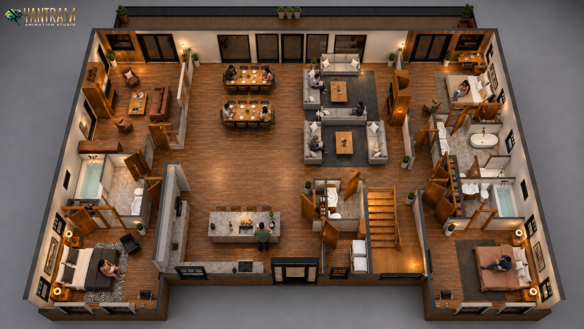 3architectural, rendering, studio, animation, visualization, services, design, Idea, floor plan, residential, house, bungalow, villa, home, Living room, layout, 3 bedroom, ground floor, cut edge