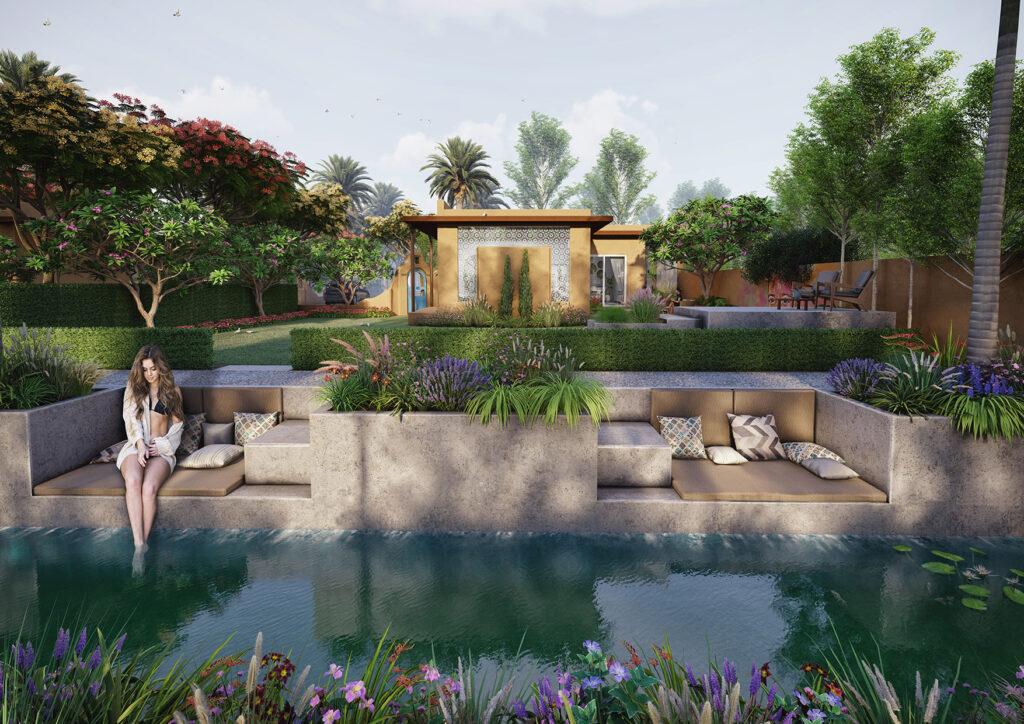 3d, architectural, rendering, studio, animation, visualization, services, design, view, Idea, villa, home, exterior, design, resort, back yard, lakeside, Lilodhyan, setting, garden