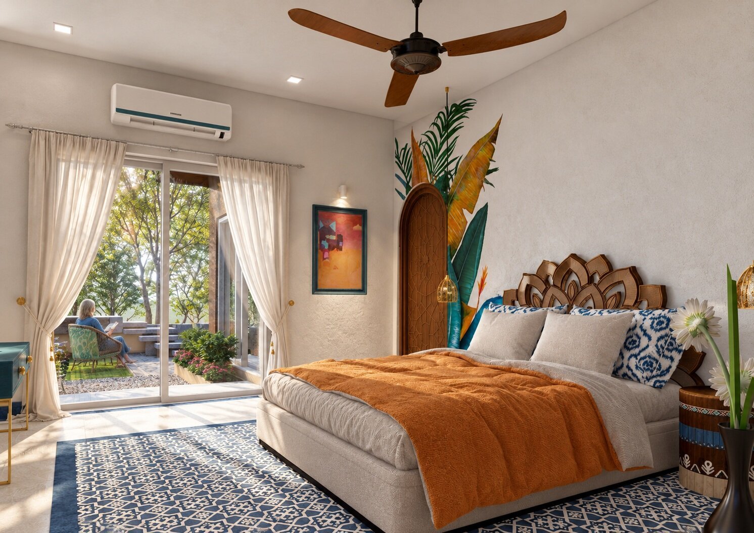 A cozy bedroom designed with vibrant decor and natural light. — 3D Exterior Architectural Visualization