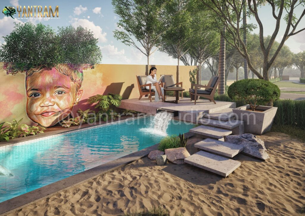 3d exterior modeling, pool, exterior, villa, view, Modern, resort, Garden, architectural, studio