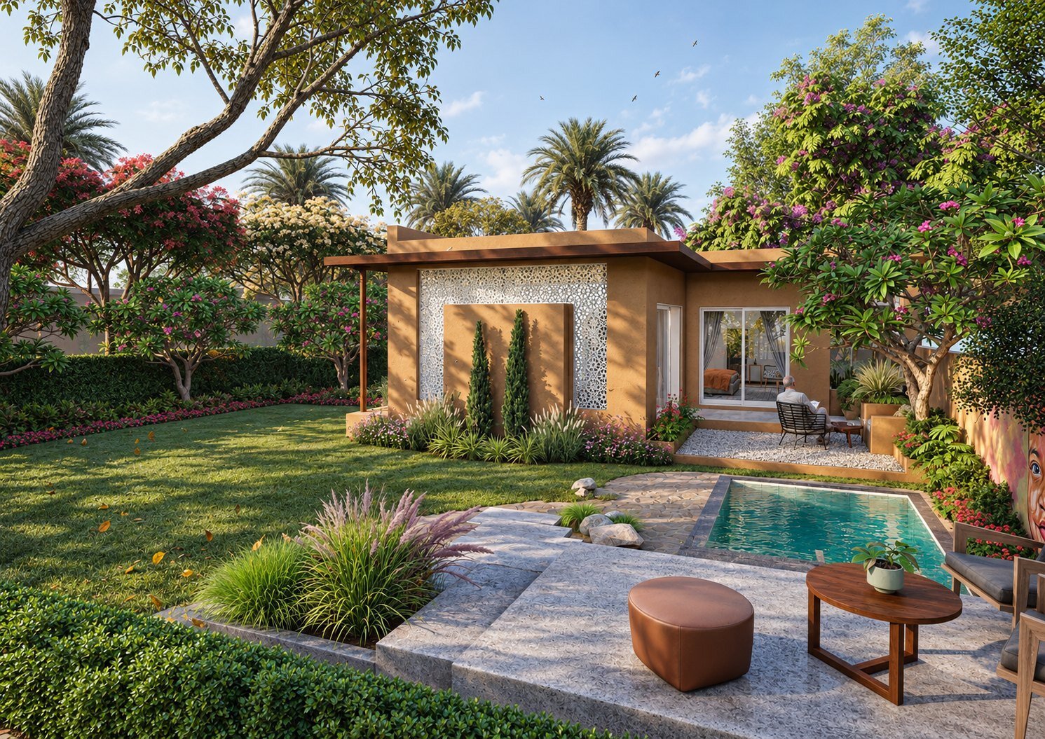 A beautifully designed villa set in a landscaped garden.
