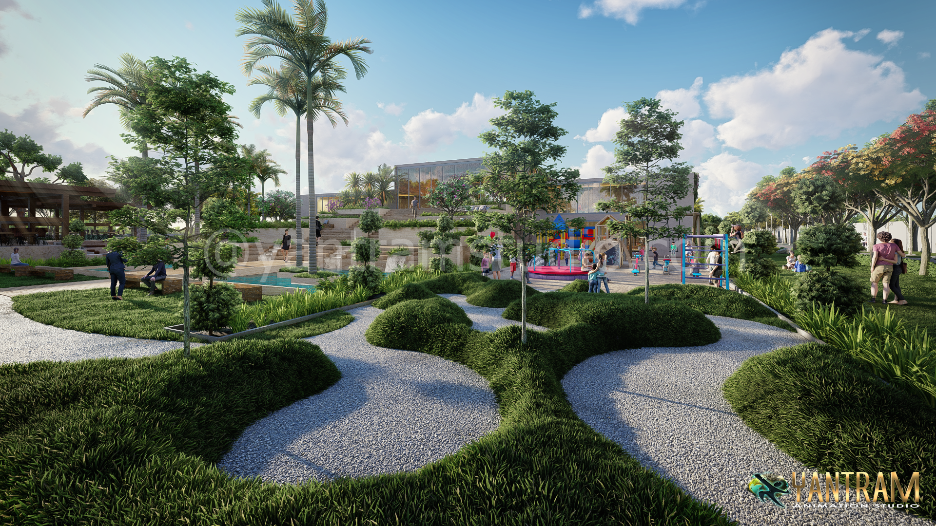 3D architectural modelling services, animation services, 3D rendering visualization in the commercial exterior landscape idea