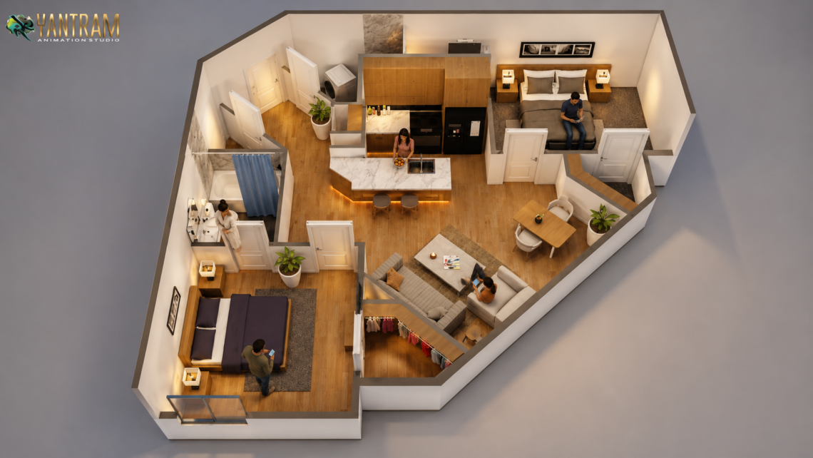 architectural, rendering, studio, animation, visualization, services, design, Idea, floor plan, residential, house, bungalow, villa, home, Living room, layout, 3 bedroom, ground floor, cut edge, modeling, firms, 3D, agency company studio services