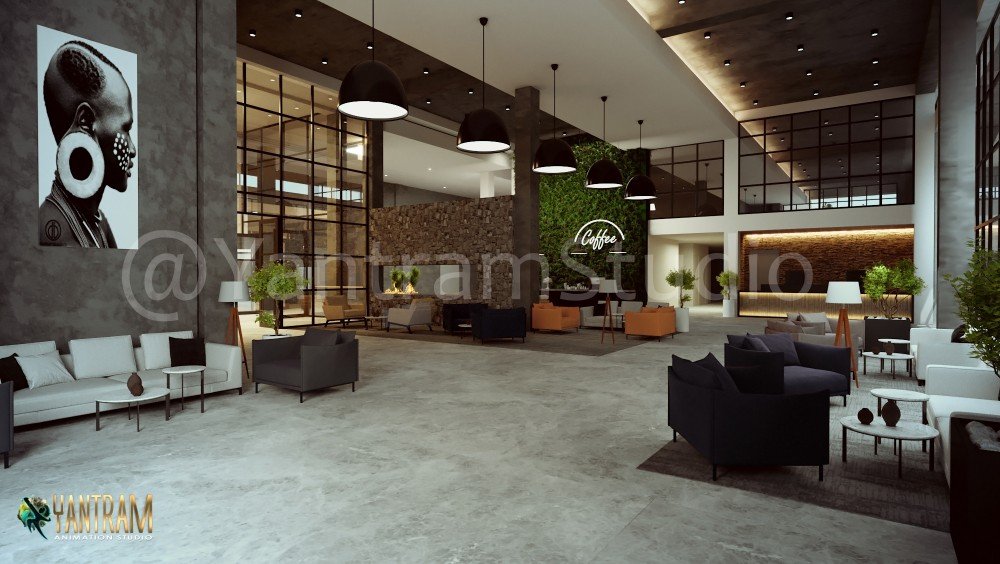 Coffee bar interior design with aesthetic elements — Hospitality Visualization
