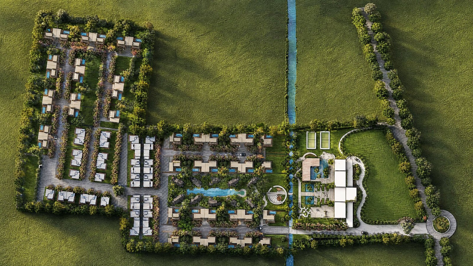 Master-planned community site rendering showing multiple residential buildings and shared amenities — 3D Home Planning Houston Services