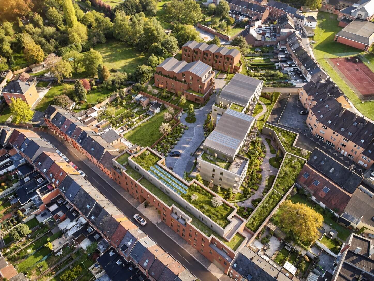 Aerial rendering of a modern residential neighborhood — Aerial 3D Visualization Company Brazil