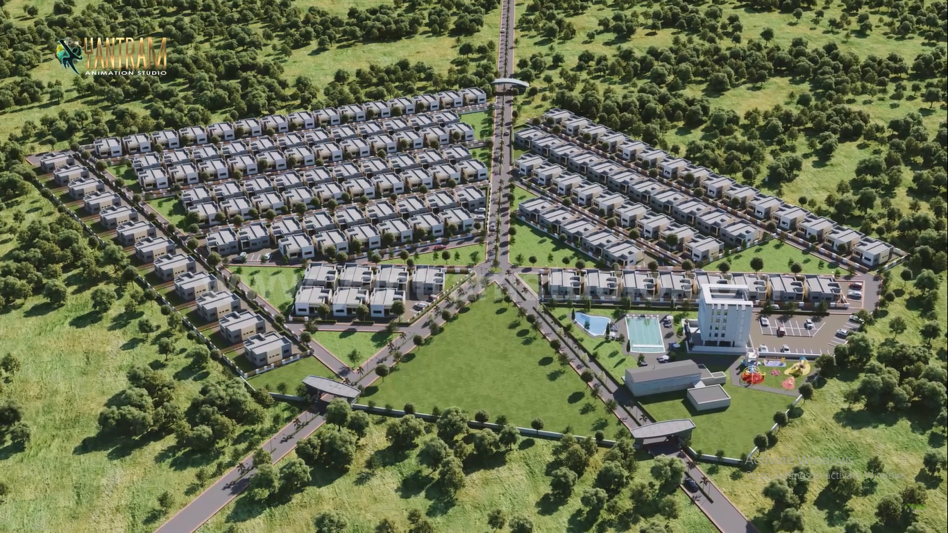 architectural, rendering, studio, animation, visualization, services, design, Idea, exterior, Perspective, 3D, modeling, agency, garden, Bird View, Arial, landscape, parking, residential, apartment, condominium, home, bungalow, kids play area