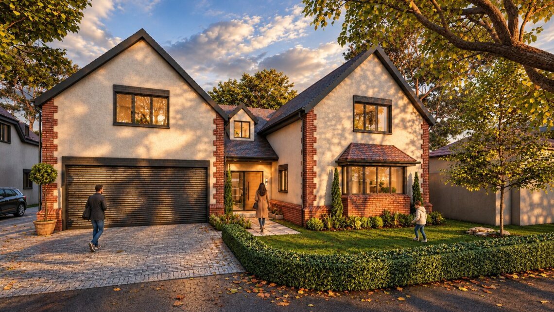 architectural, rendering, studio, animation, visualization, services, design, Idea, residential, home, bungalow, exterior, Perspective, mansion, 3D, garden, villa, house, company, firms, Façade, garage, front view