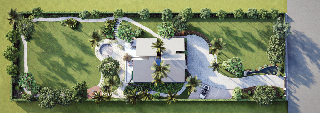 architectural, rendering, studio, animation, visualization, services, design, Idea, residential, firms, bungalow, home, house, mansion, 3D, company, agency, Garden, parking, pool, exterior, Bird View, Arial, landscape, 3d floor plan, site plan