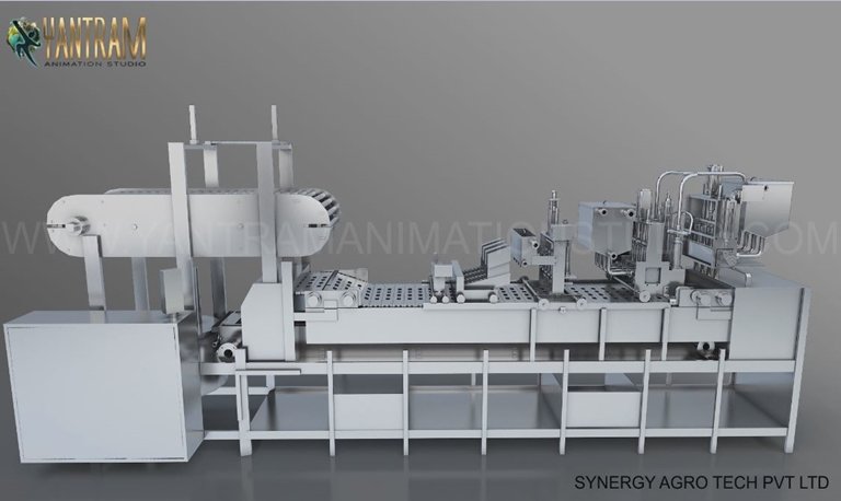 Manufacturing equipment layout showing industrial machinery, conveyor system and production line floor plan.