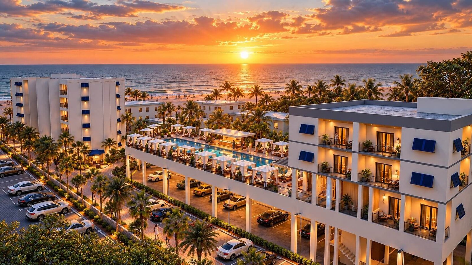 Aerial view of a beachside commercial building