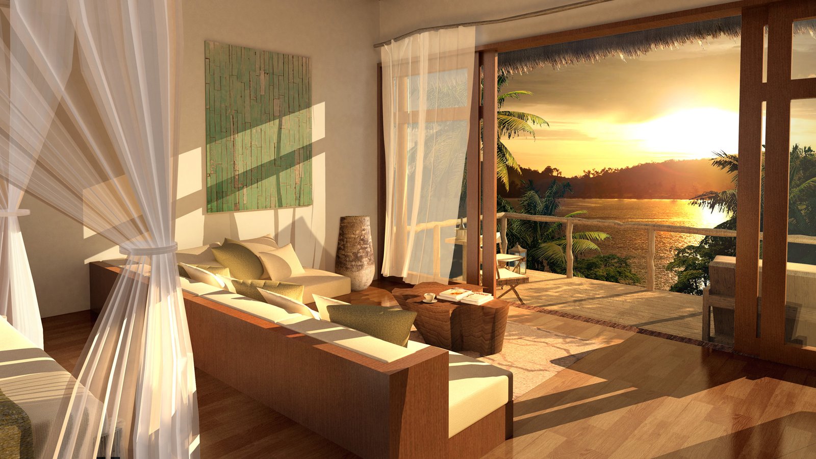 Luxury classical villa exterior with arched façade, columns, and warm night lighting surrounded by palm trees – 3D architectural visualization by Yantram Studio