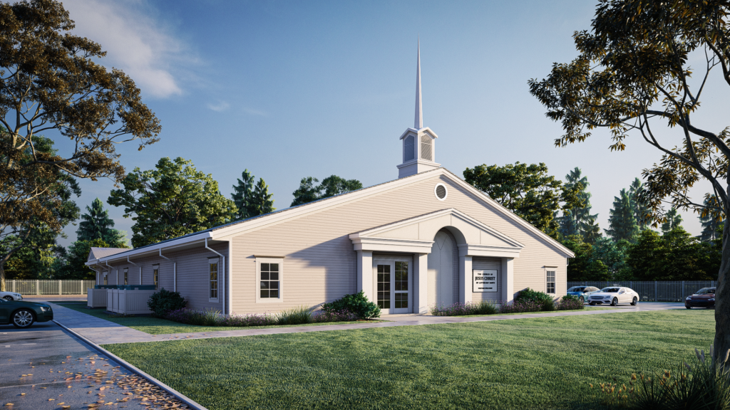 Architectural design of a church exterior — 4K Export