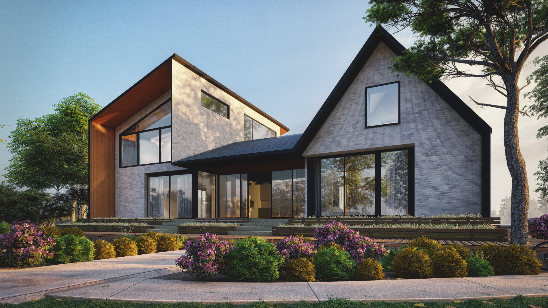 architectural, rendering, studio, animation, visualization, services, design, view, Idea, residential, home, Garden, bungalow, exterior, Perspective, landscape, front yard, walking area, designers, agency, club house