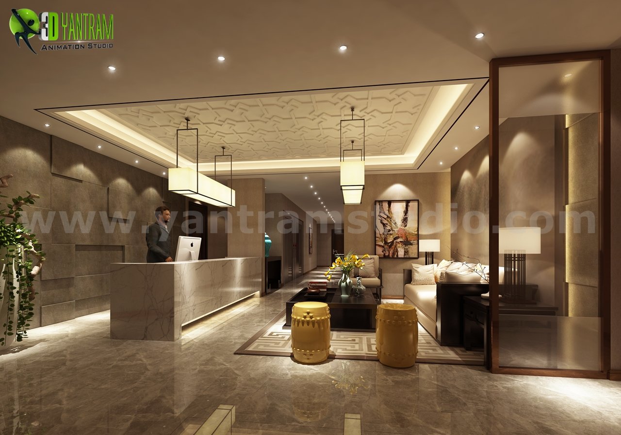 Modern modular living room interior with built-in cabinets, appliances, and in a bright home setting