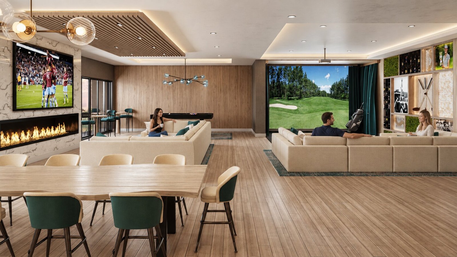 Spacious club house lounge with dining area
