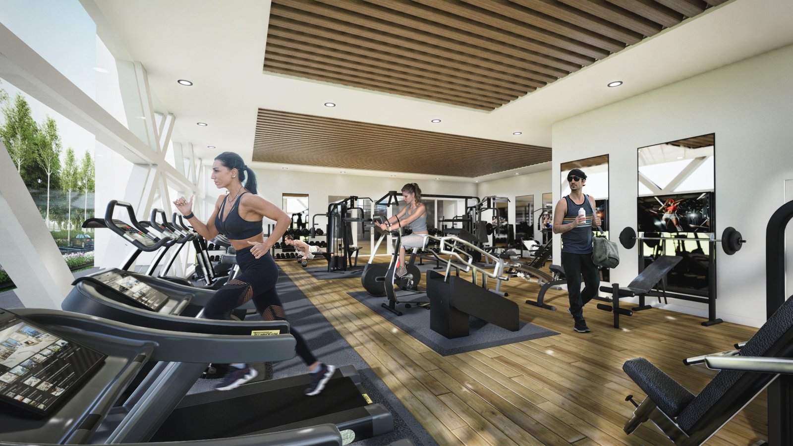 architectural rendering studio animation visualization services design view Idea Interior commercial retail building gym workout area designers firms agency modelling sport center – 3D visualization by Yantram Studio