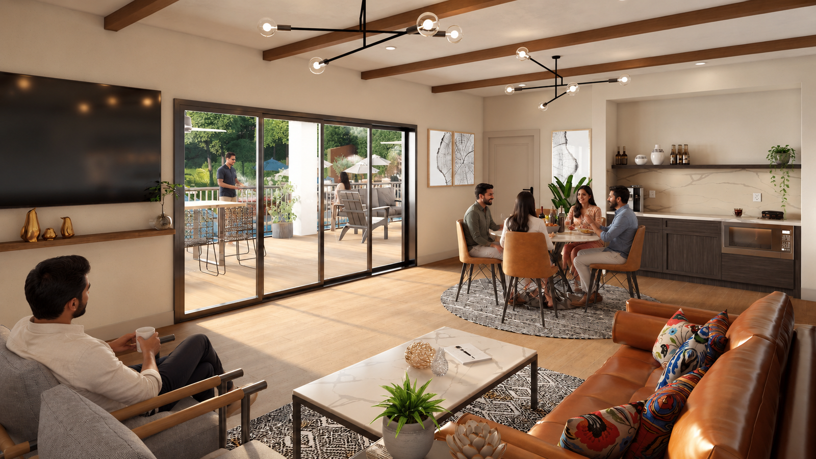 An architectural rendering of a modern living area with classic touches. — Interior Rendering Company In Los Angeles