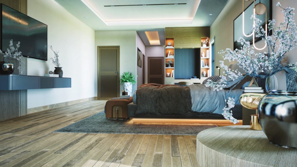 design Idea 3D designers Interior view Classic designers Modern Luxury residential home bungalow villa bedroom architectural rendering studio animation visualization services side view