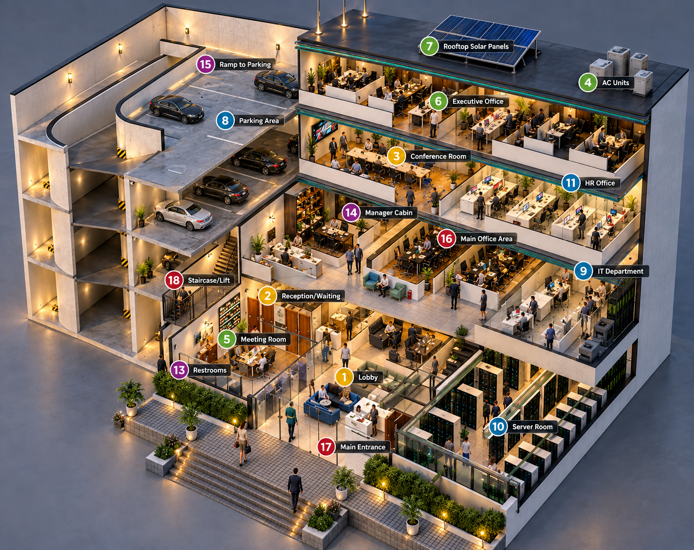 3D floor plan design for a commercial office space