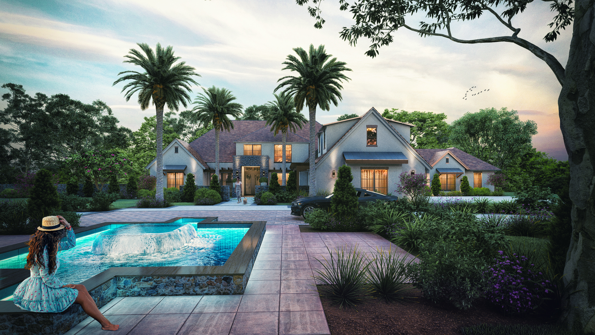 Florida Elite ​Interior – Exterior Rendering Luxury Bungalow 3D Design Idea: Poolside Opulence in the Heart of – USA