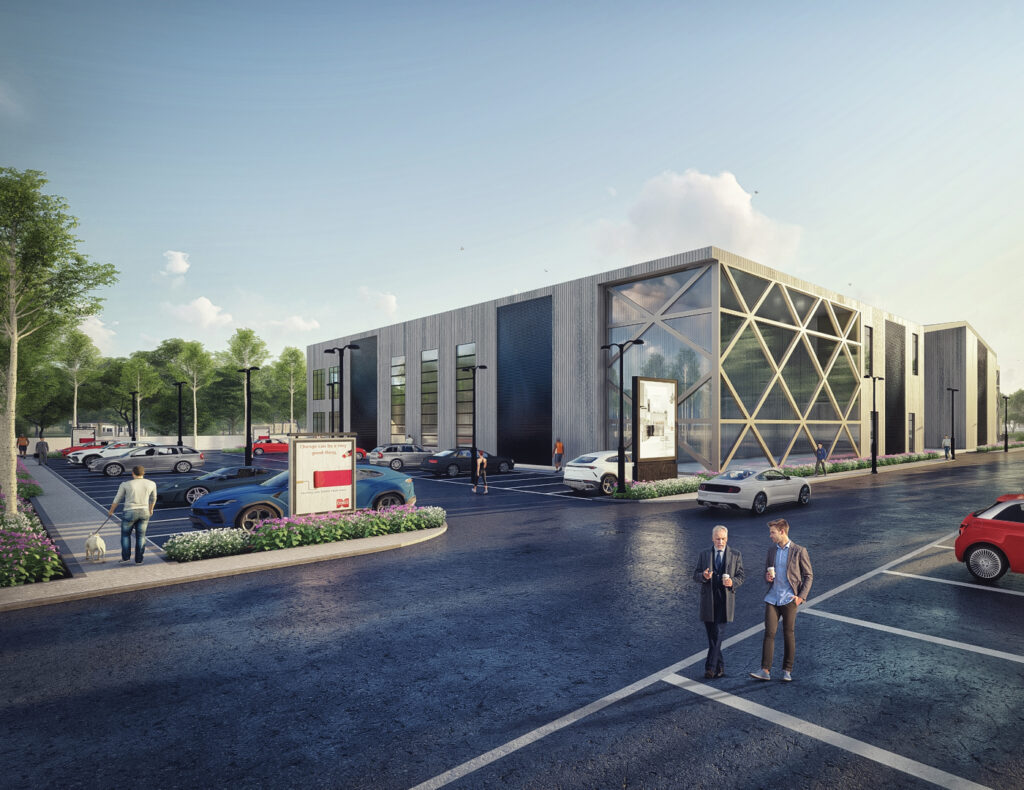 sport center parking architectural rendering studio animation visualization services design view Idea exterior landscape complex company firms walk side commercial