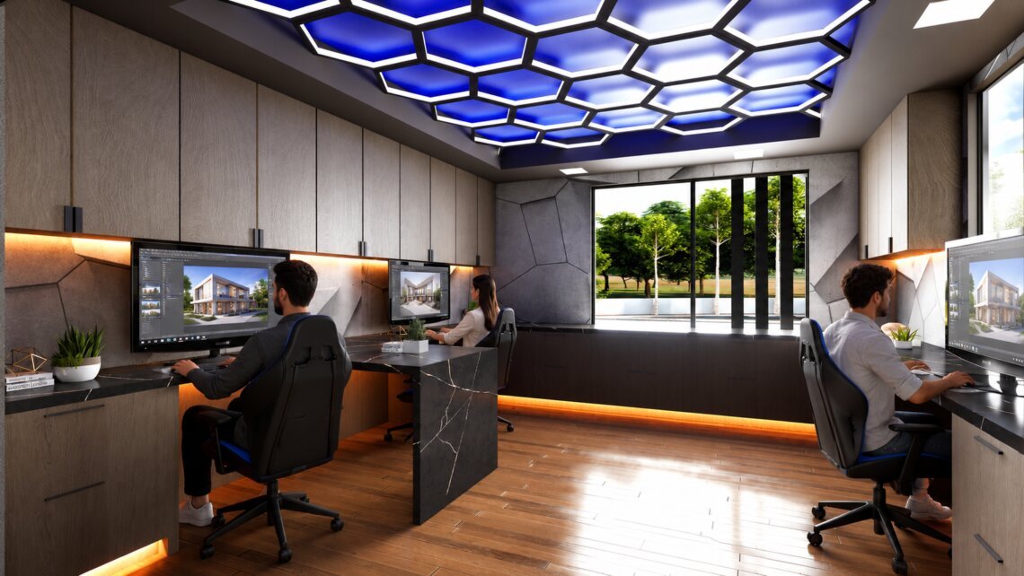 working area visualization services Idea 3D designers Interior view designers Modern home bungalow villa apartment house architectural rendering studio animation wall design