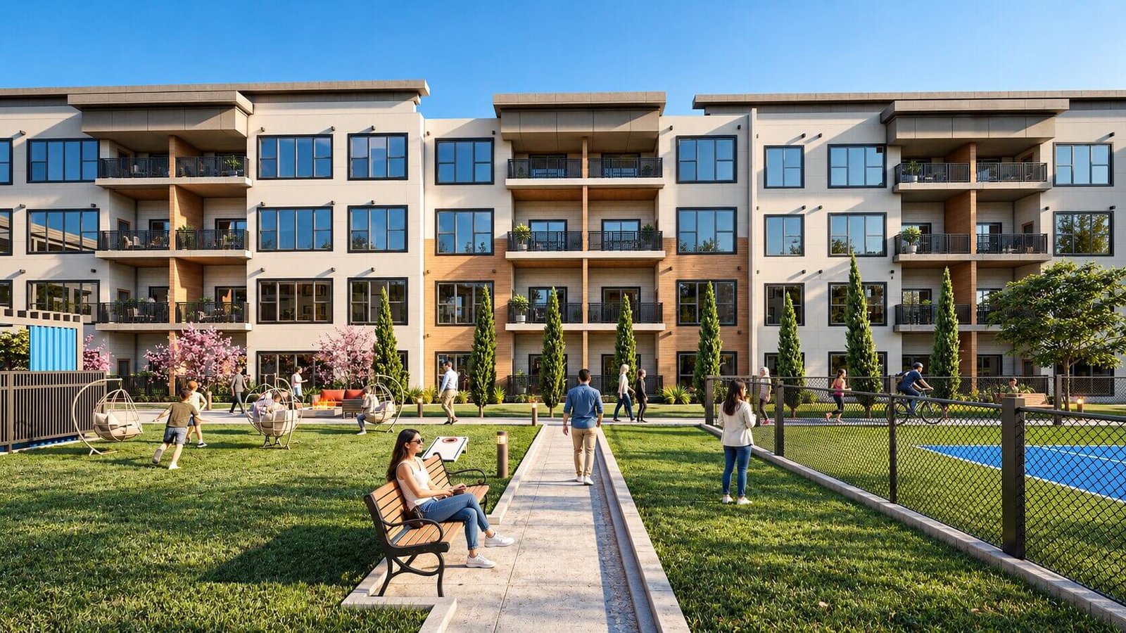 architectural rendering studio animation visualization services design Idea company firms designers agency exterior courty yard garden tennis sitting