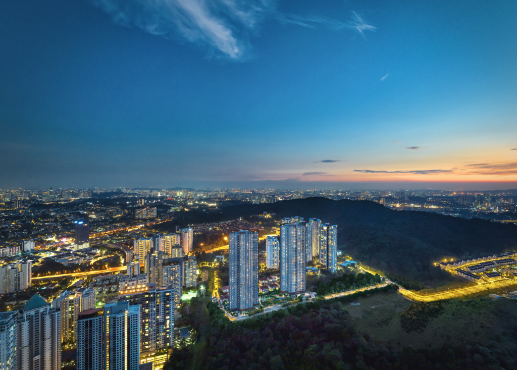 night view condominium apartment exterior Bird Arial landscape company companies firms architectural rendering studio animation visualization services