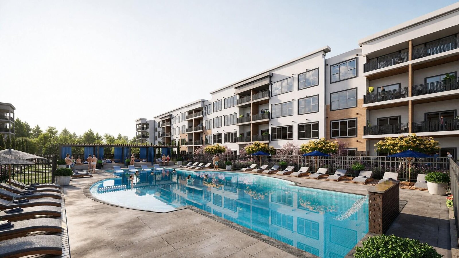 pool architectural rendering studio animation visualization services design Idea company firms designers agency exterior courty yard sitting blcony