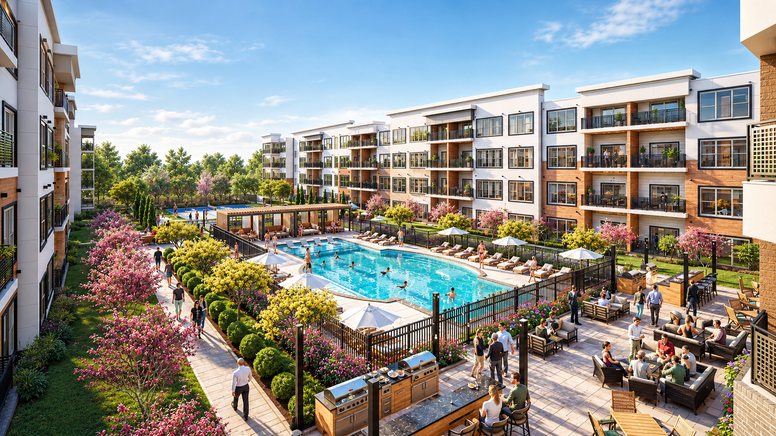 pool architectural rendering studio animation visualization services design Idea company firms designers agency exterior courty yard sitting blcony