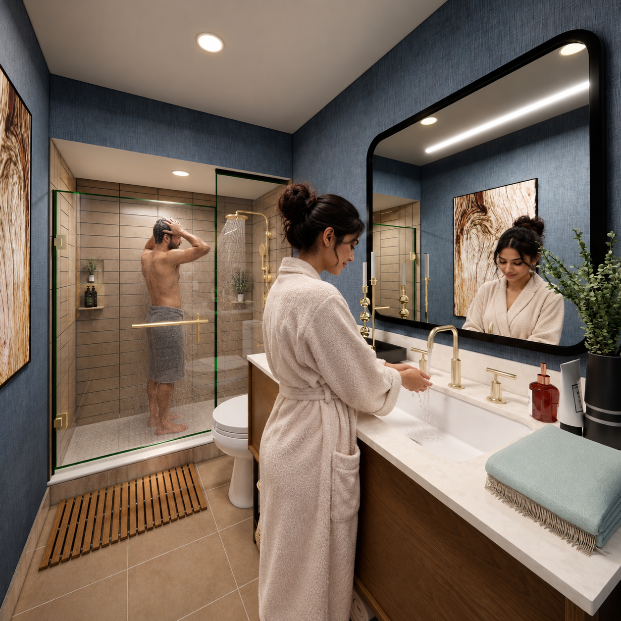 Modern bathroom with sleek design and elegant accessories — Architectural Rendering Services Uk