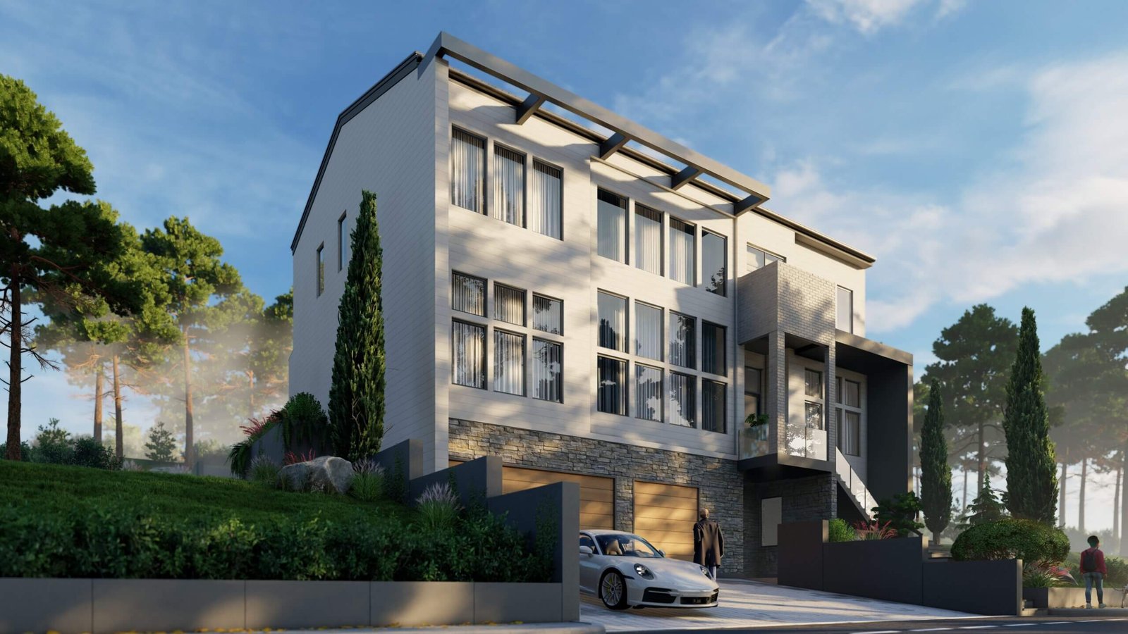 architectural rendering studio animation visualization services design Idea company companies firms designers agency modelling exterior garden parking house